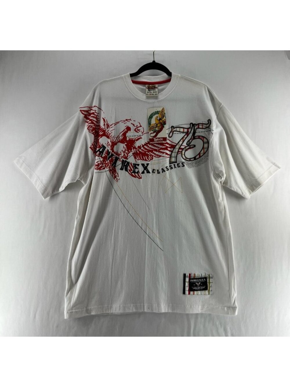 Avirex Classics 75 Graphic T-Shirt Mens XL Short Sleeve Applique Crew Neck White